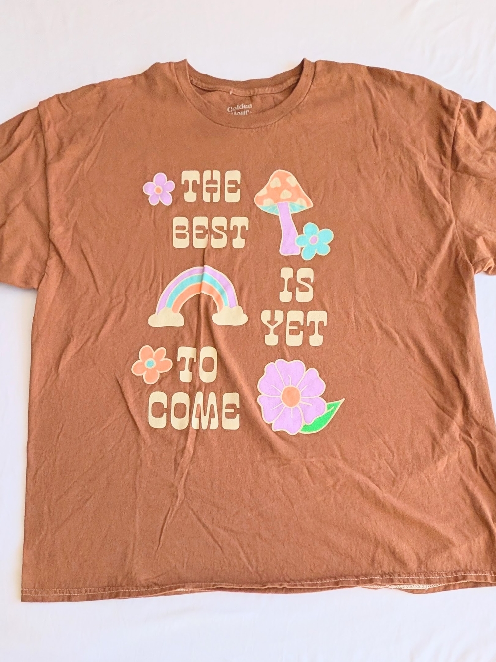 Golden Hour OS Brown "The Best Is Yet To Come" Graphic unisex T-Shirt Cotton